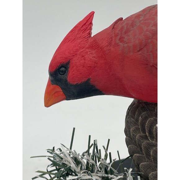 Red Cardinal Figurine On Snowy Pinecone Base Greenery Accents Hand-Painted - Picture 2 of 7